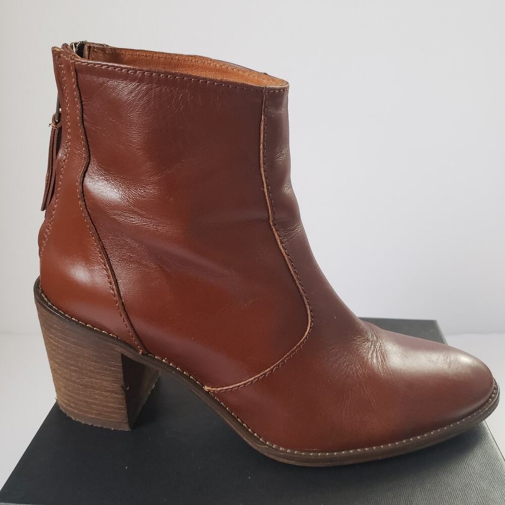 Madewell Womens Brown Leather Booties Ankle Boots Block Heel Back Zip Size 7